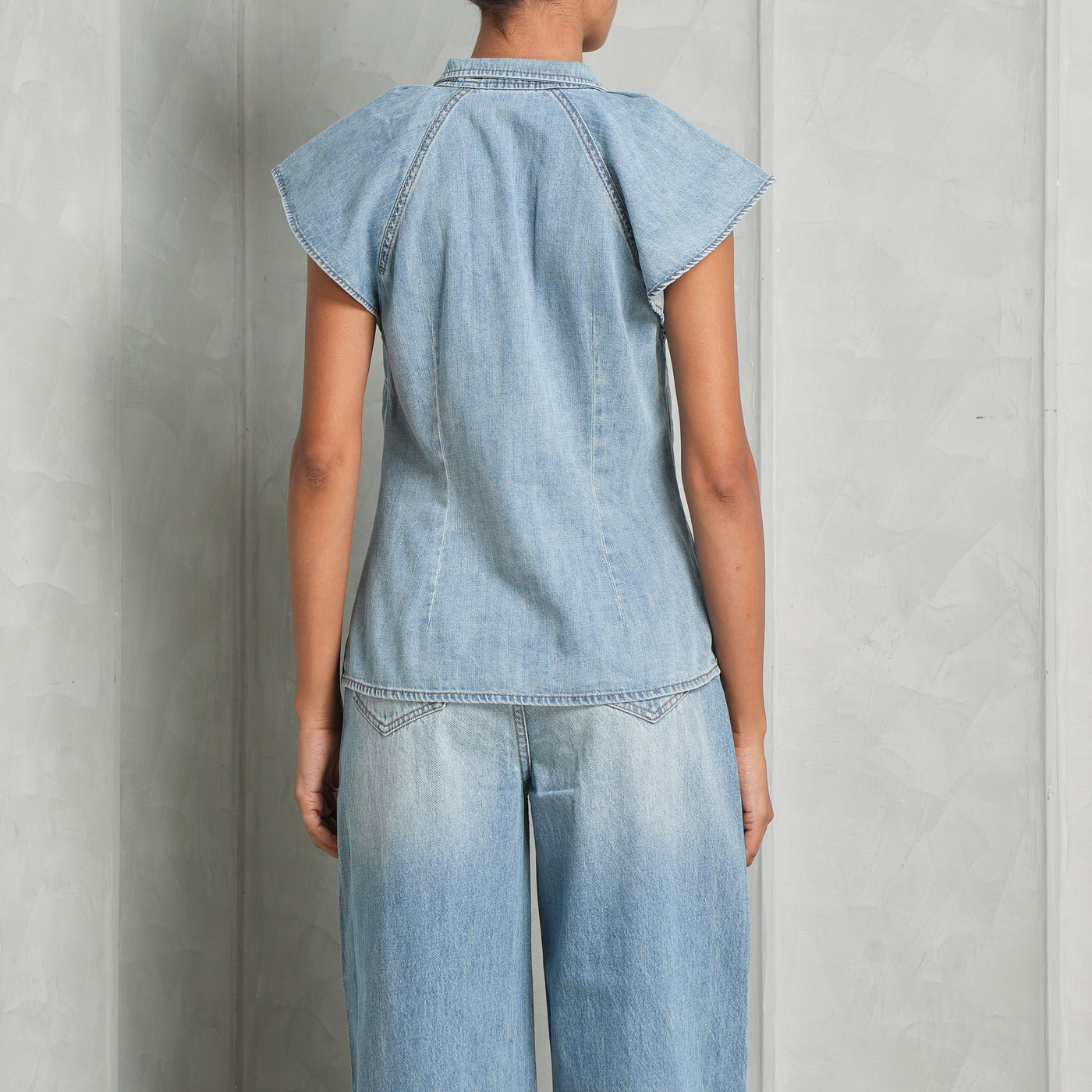 Zimmermann Light Blue Denim Flutter Sleeve Shirt for Women