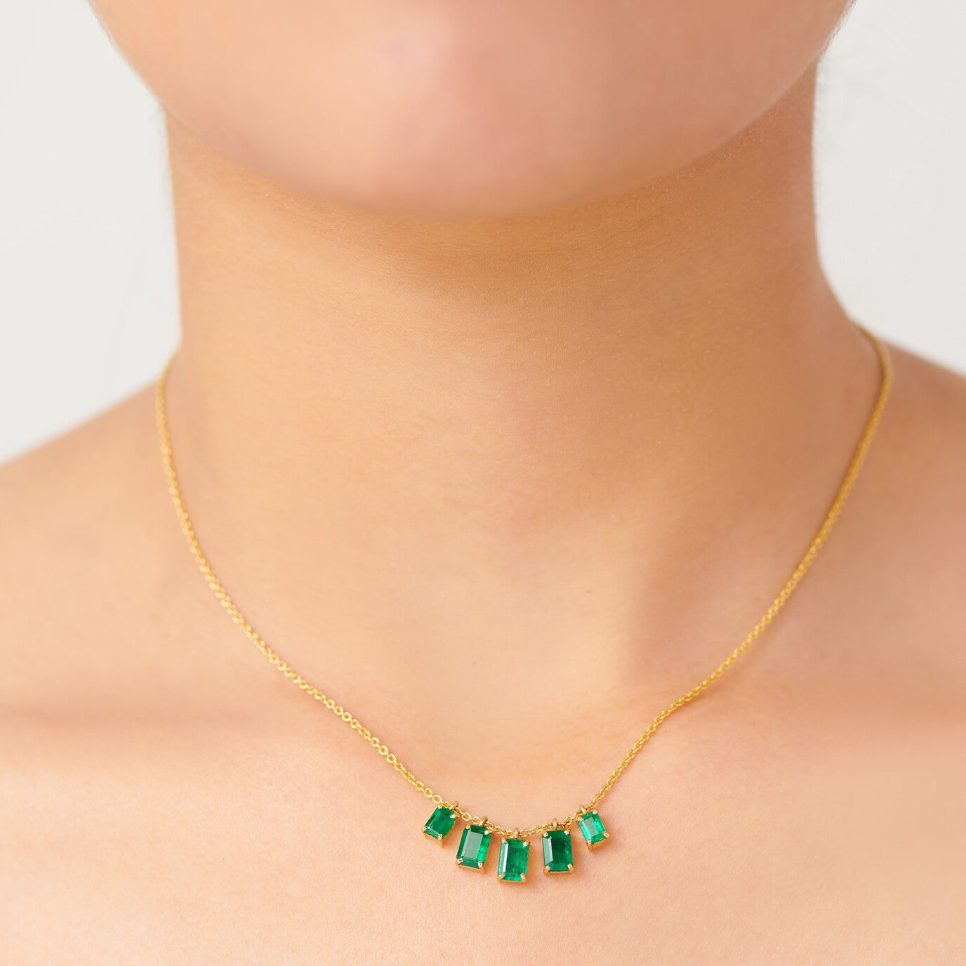 THE LINE Emerald Fringe Bar Necklace