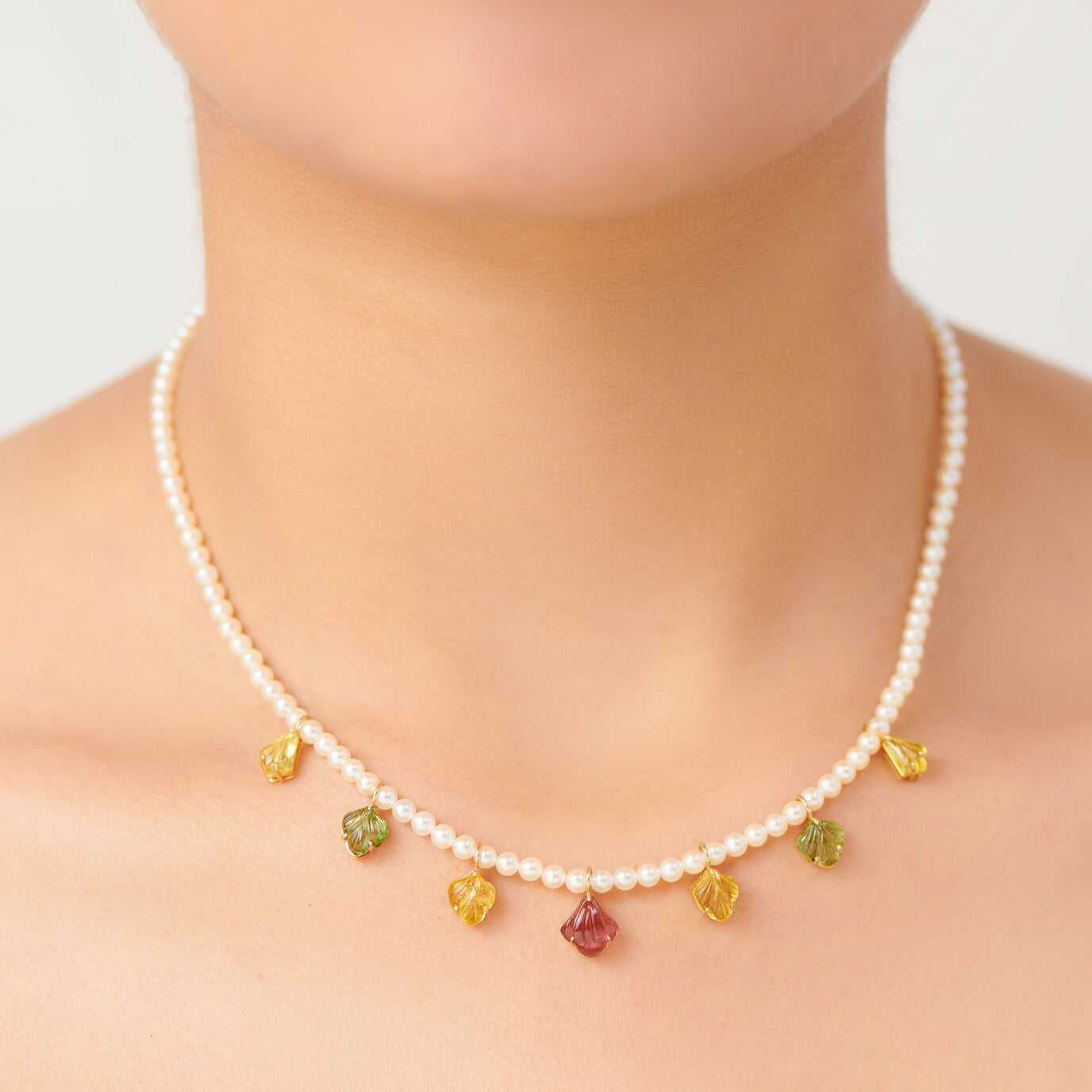 THE LINE Carved Petal Tourmaline and Pearl Necklace