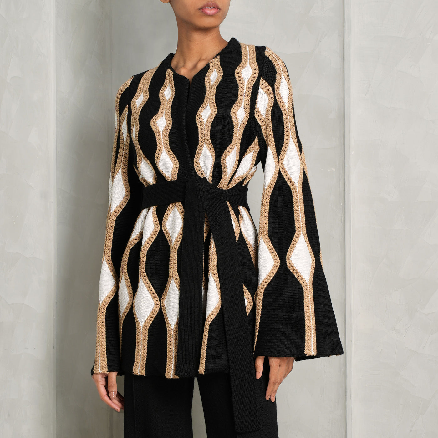 CHLOÉ Black Trumpet Sleeve belted Sweater