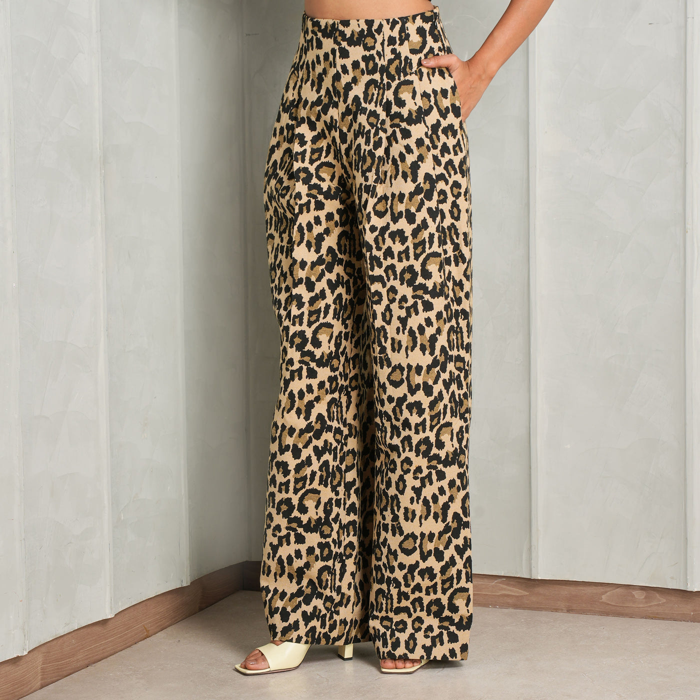 Jacquard Wide-Leg Jeans Leopard Print