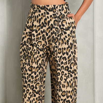 Jacquard Wide-Leg Jeans Leopard Print