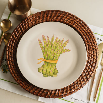 KHANOOM dinner plate asparagus asparagus print with a white background