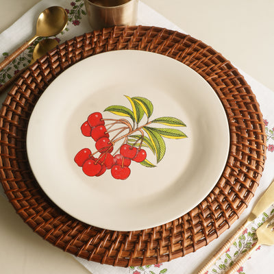 KHANOOM dinner plate cherry deep red cherry print soothing white backdrop