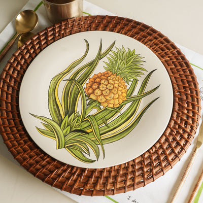 KHANOOM dinner plate pineapple  pineapple print with crisp white background