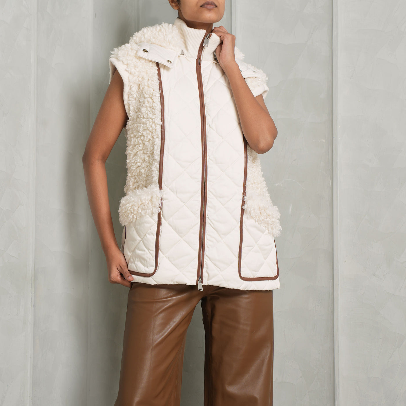 SIMKHAI white shearling sleeveless vest