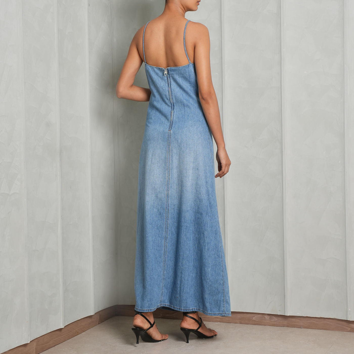 CHLOE flared denim dress strapless  deep neck