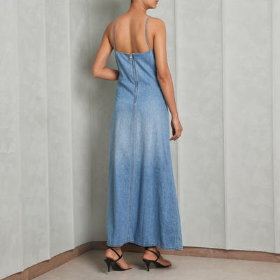 CHLOE flared denim dress strapless  deep neck