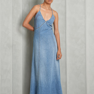 CHLOE flared denim dress strapless  v neck