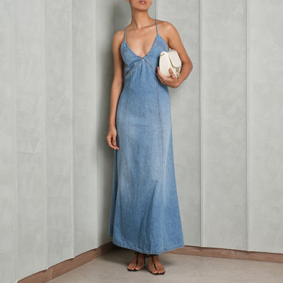 CHLOE flared denim dress strapless 