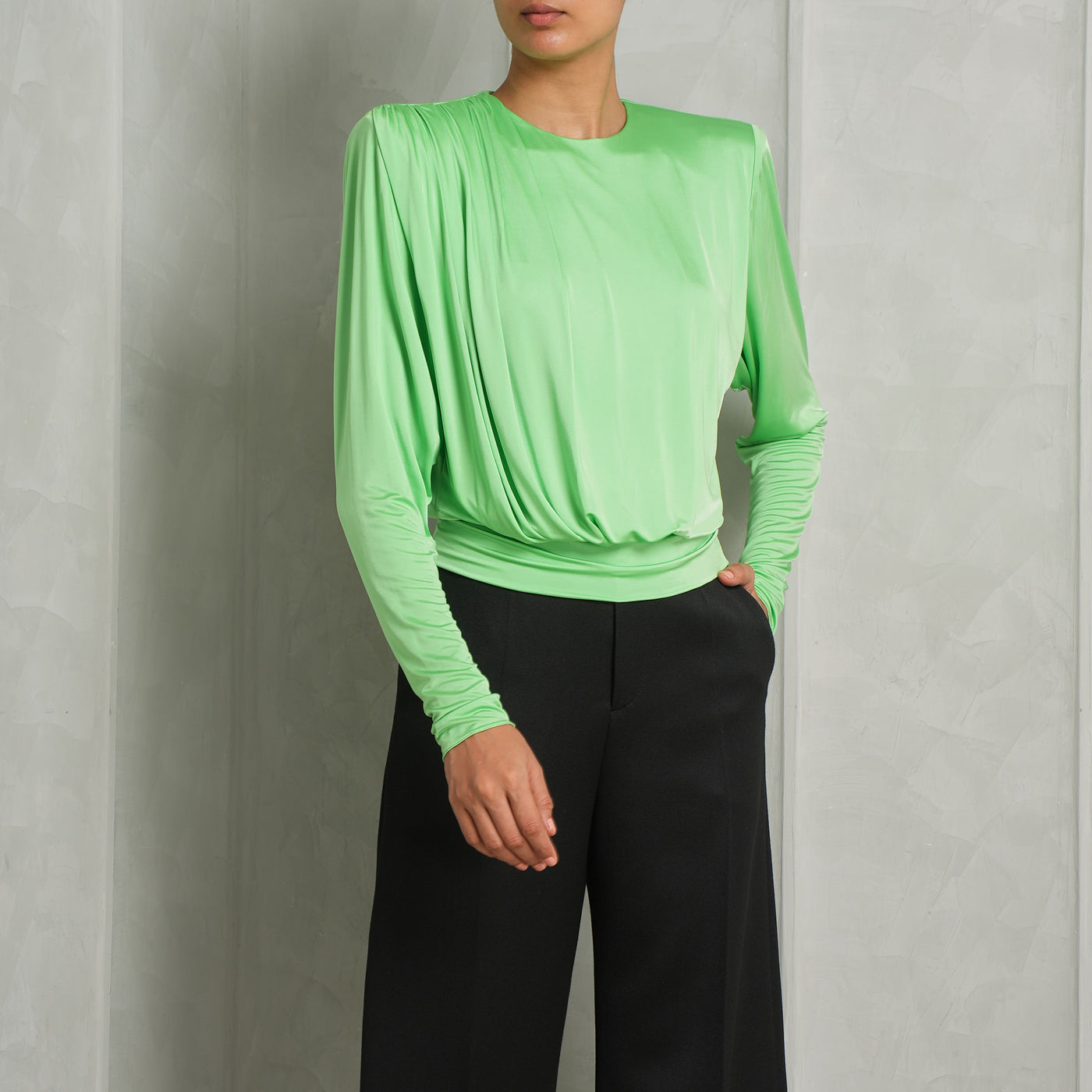 ALEXANDRE VAUTHIER green full sleeve shoulder pad top