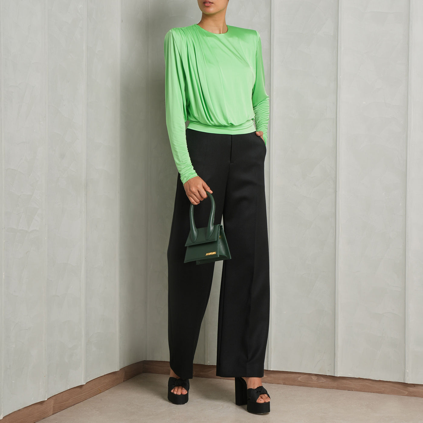 ALEXANDRE VAUTHIER green full sleeve shoulder pad top