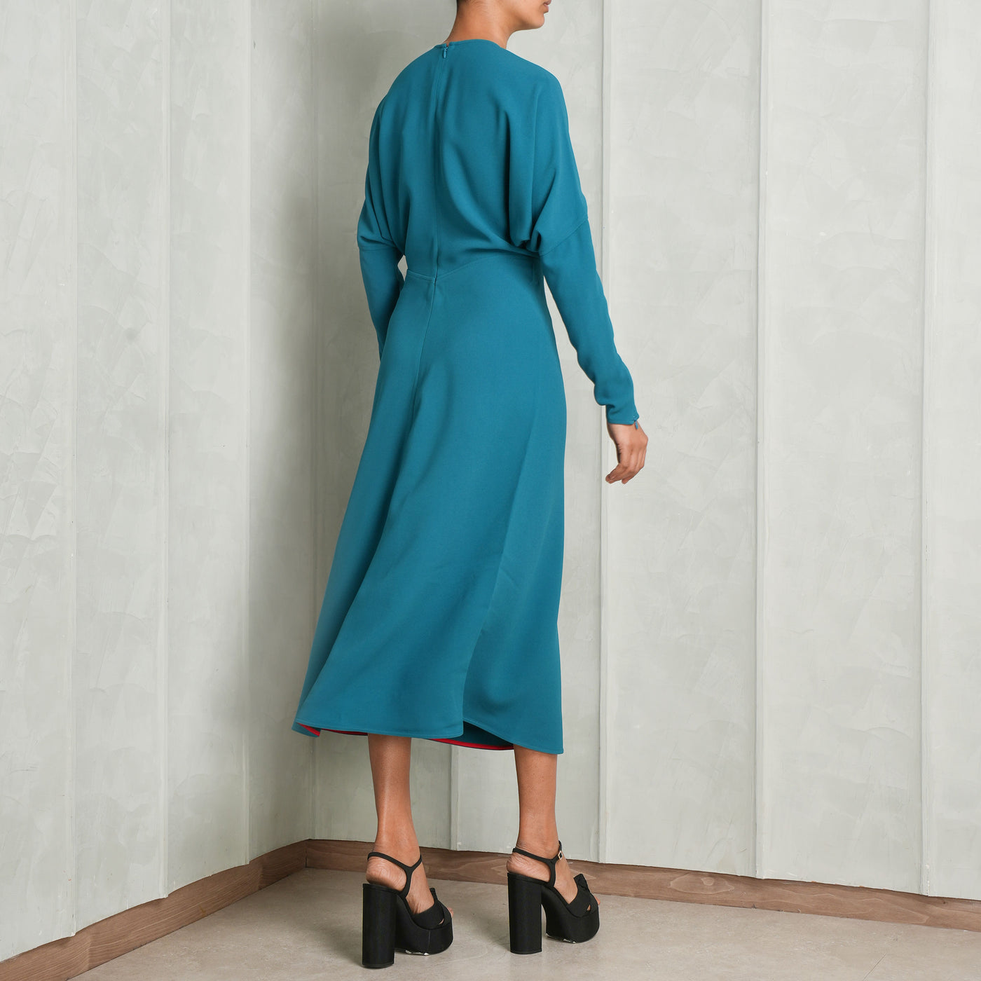 VICTORIA BECKHAM blue midi longsleeve dolman dress