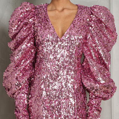 ROTATE BIRGER CHRISTENSEN Pink Sequins Mini Dress puffsleeves