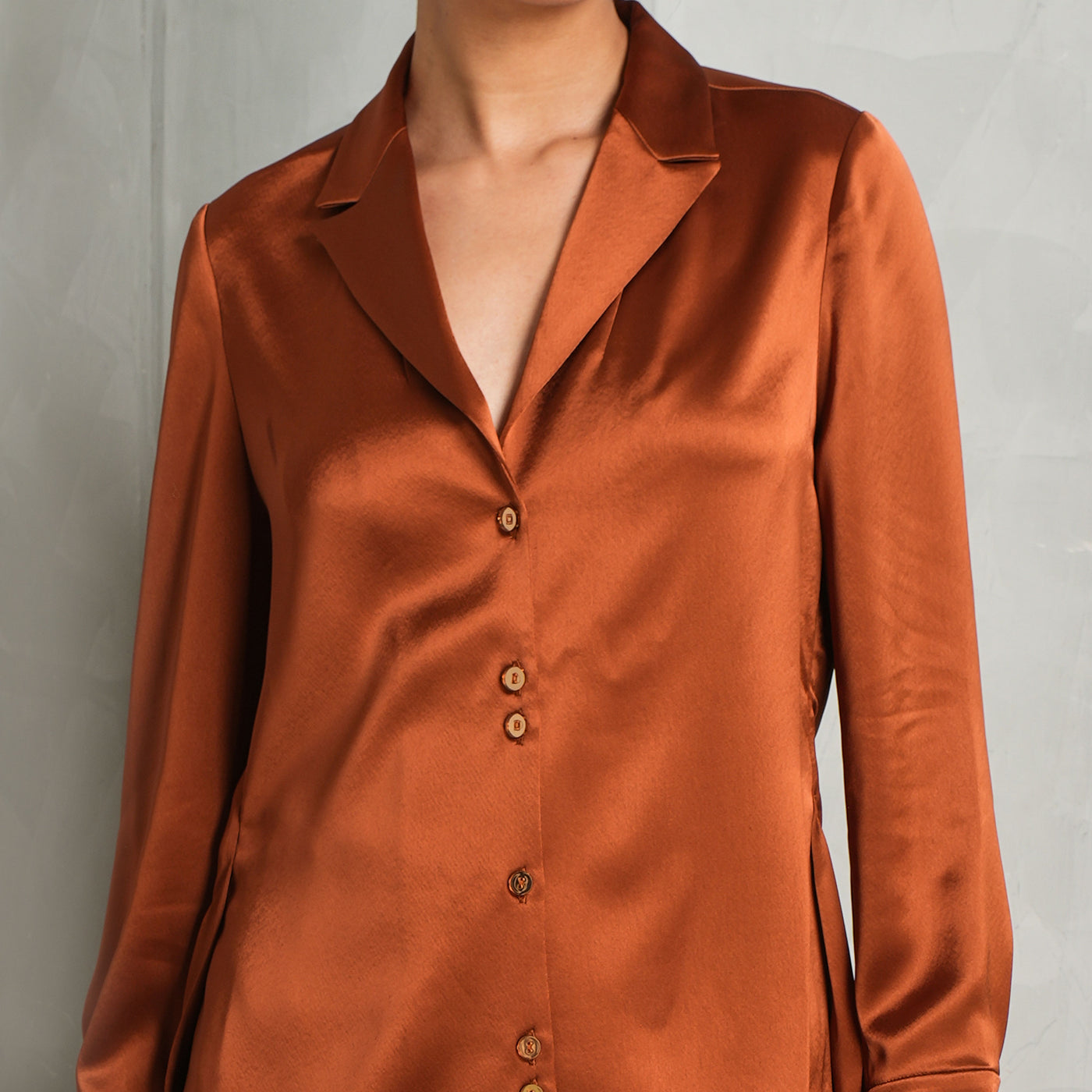 GALVAN Detour shirt full sleeves bronze hued satin  v neck 