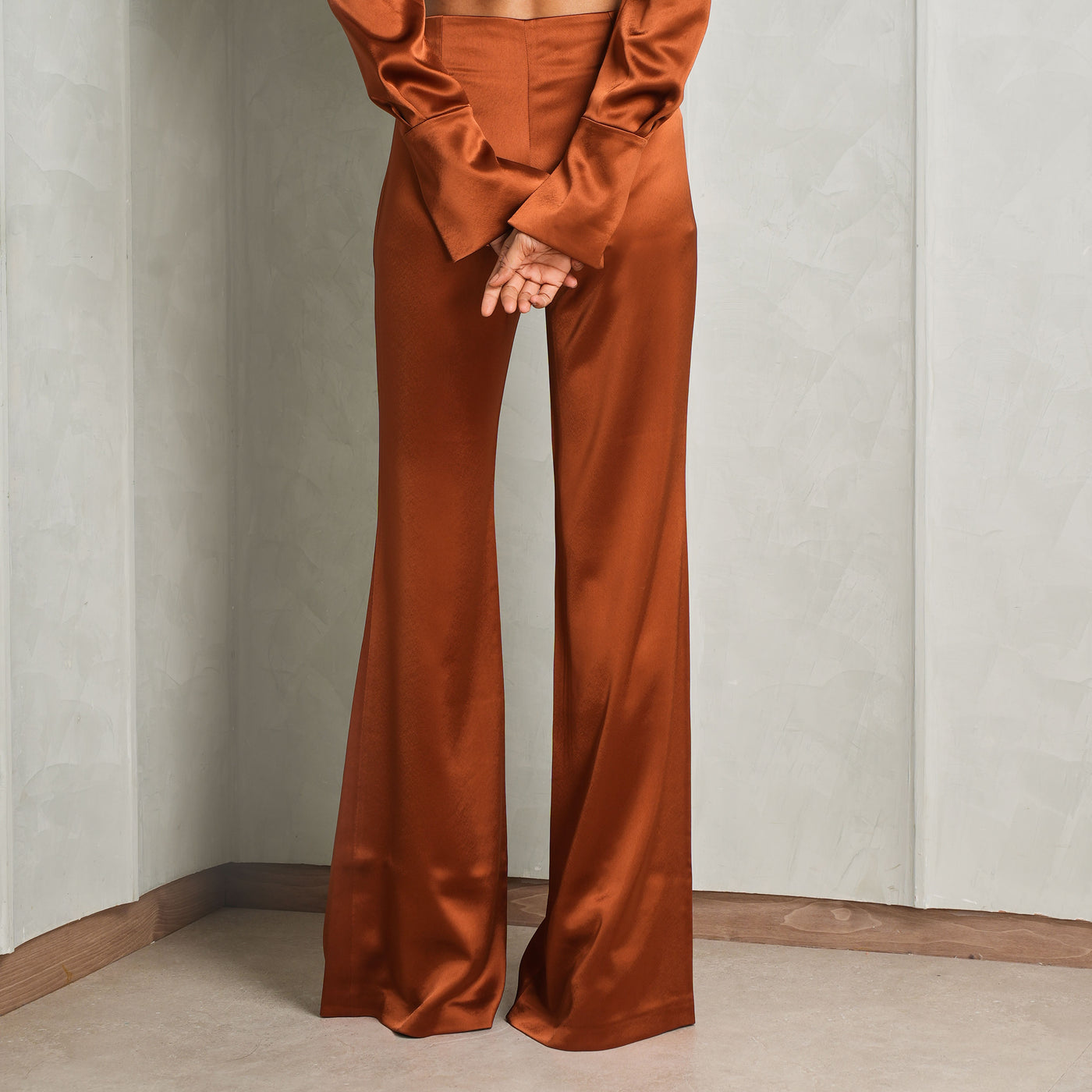 GALVAN Atruvia trousers bronze hued satin pants