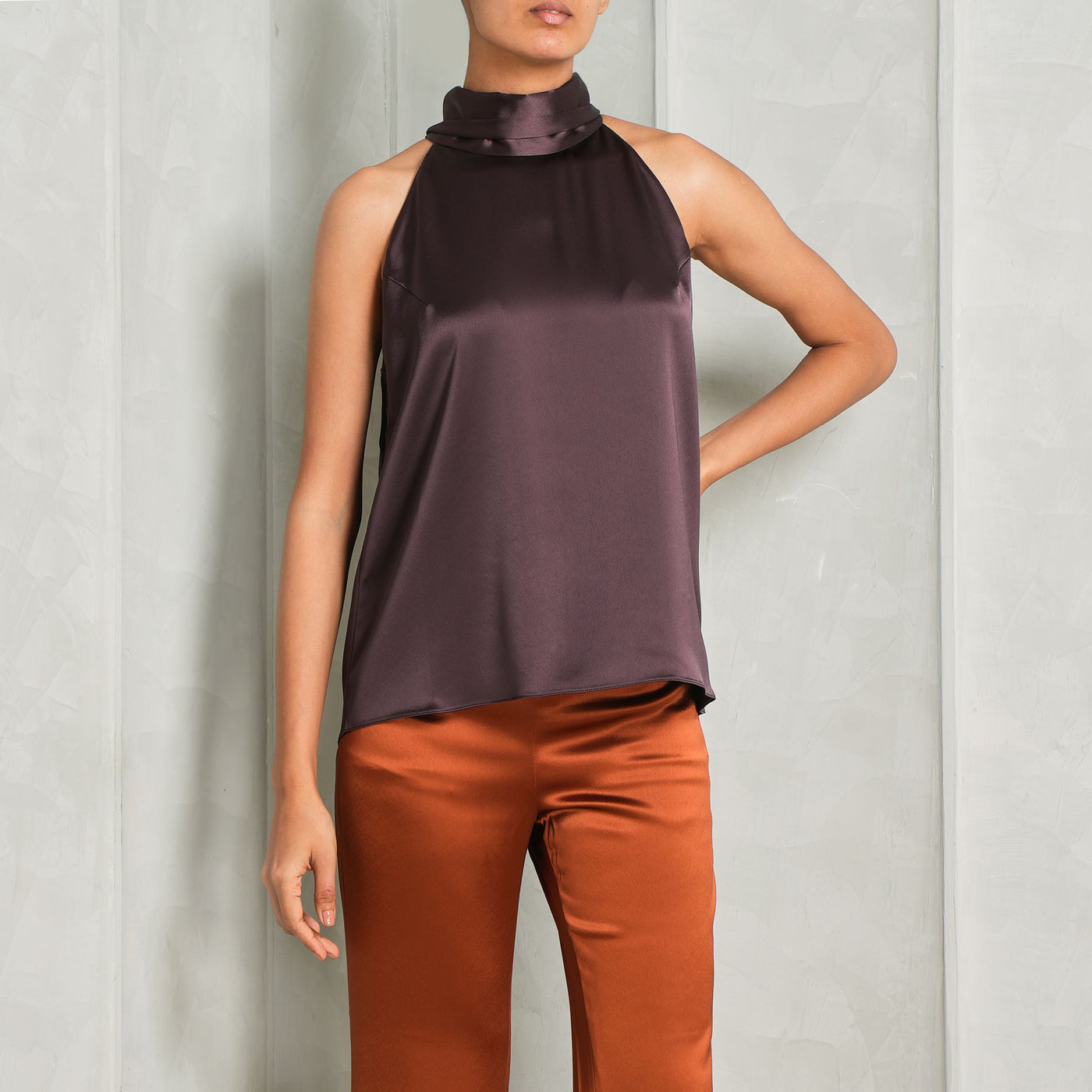 GALVAN sienna top brown neck crepe