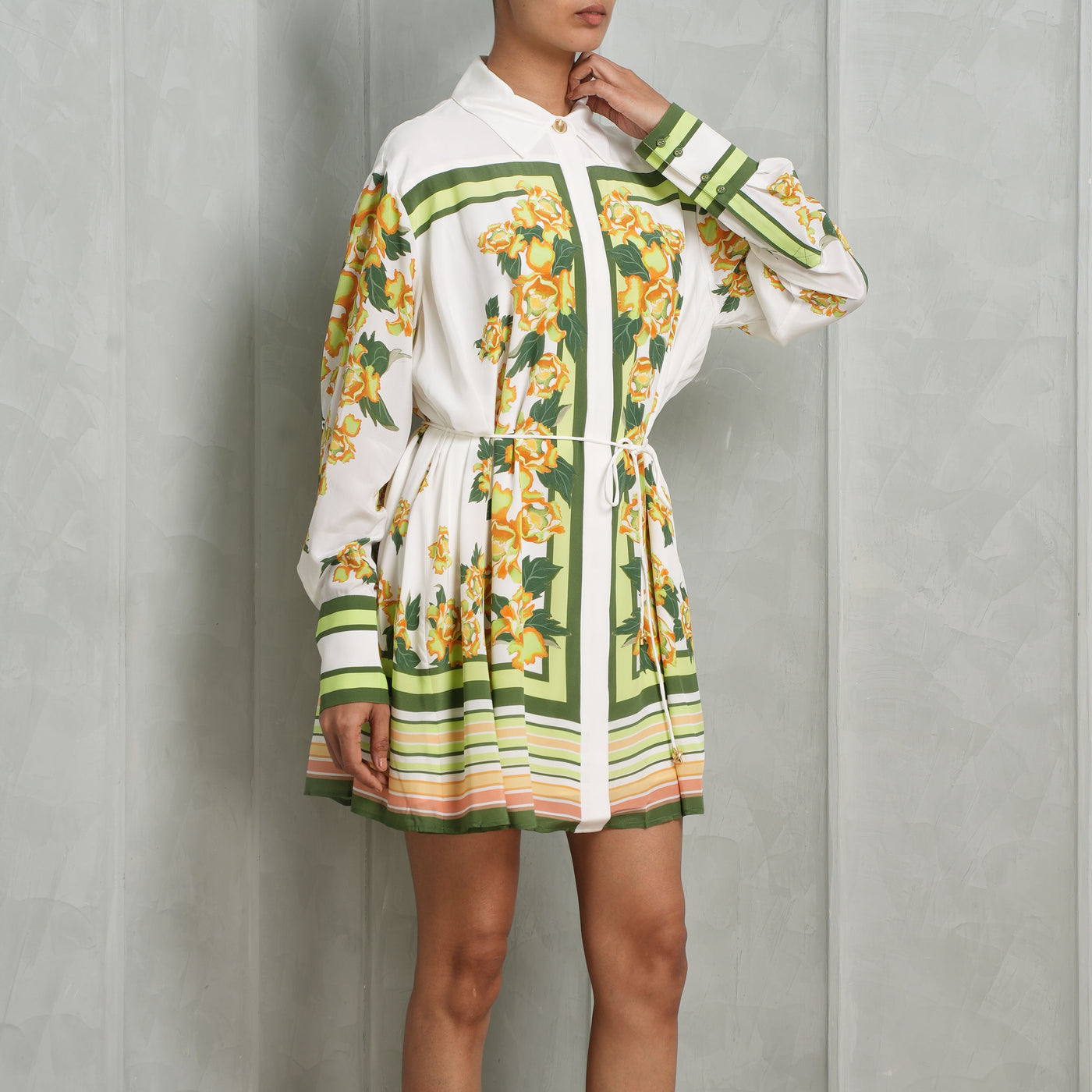 AJE Secret Border Silk Mini Dress Yellow