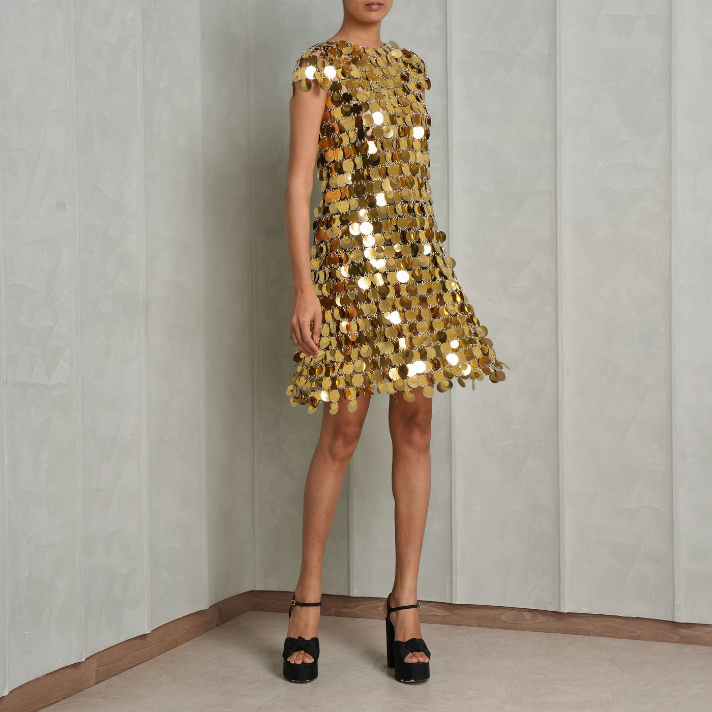 Rabanne Iconic Gold Sparkle Disc Dress