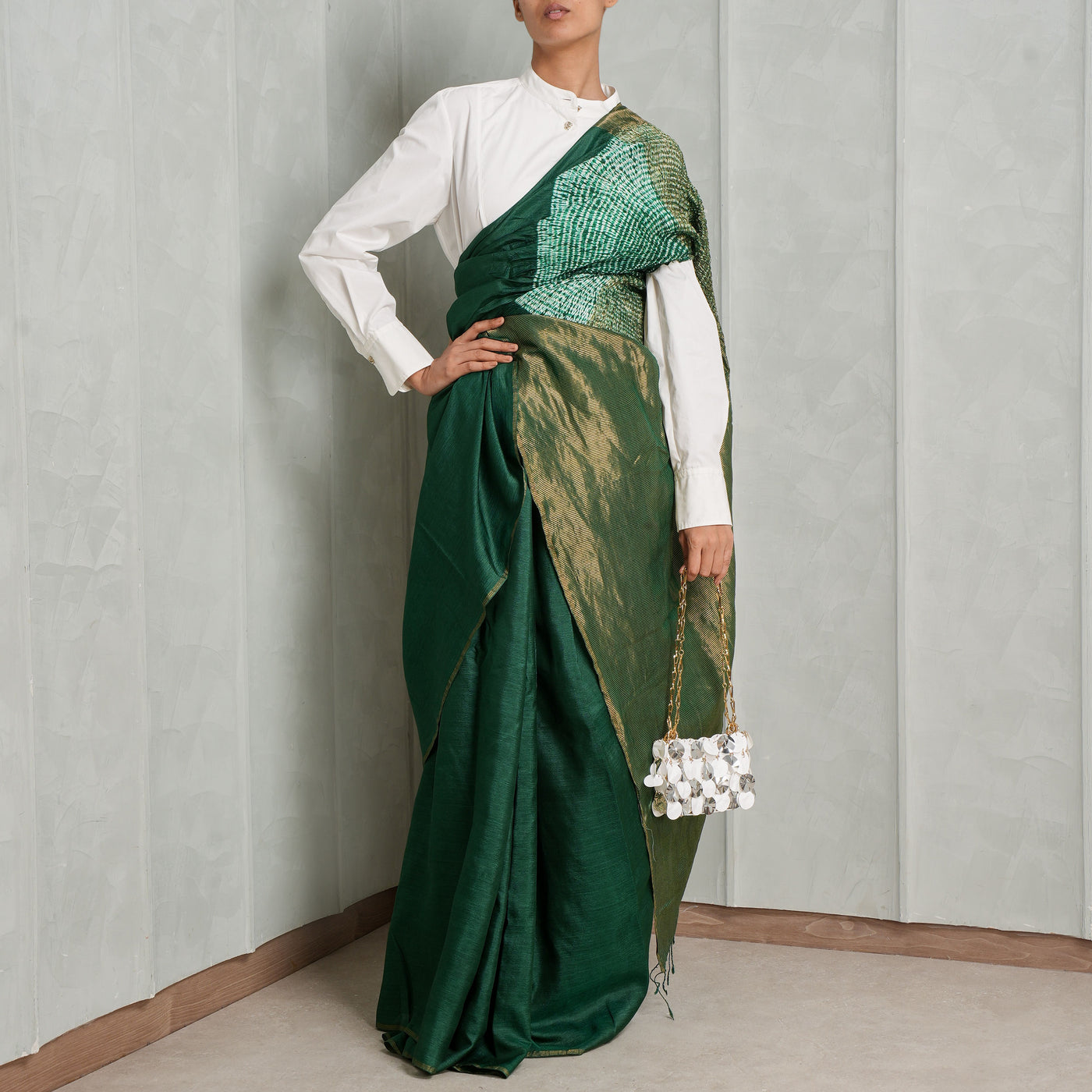 Studio Medium Green Metallic Handsfree Sari