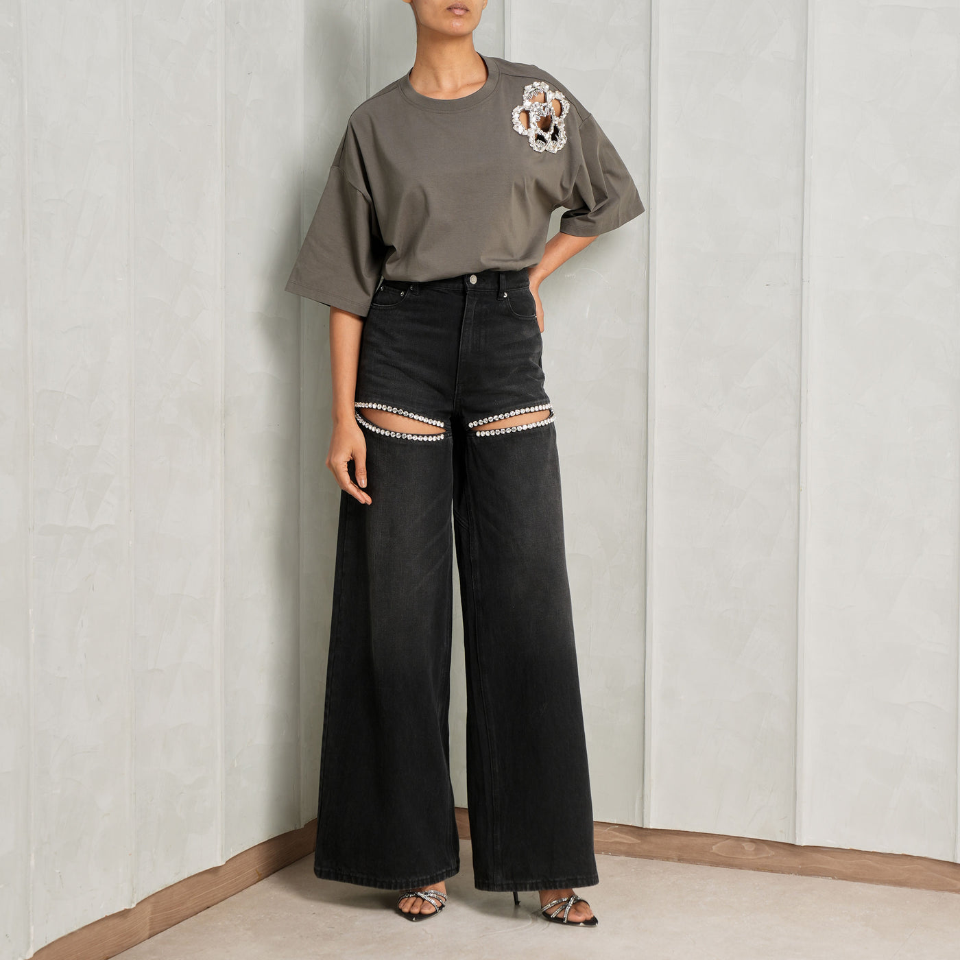 grey crystal cluster flower t-shirt by area