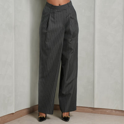 SIMKHAI grey black striped wide leg pants