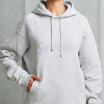 SAINT LAURENT heather grey drawstring hoodie