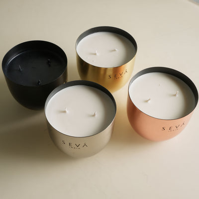 SEVA INDIA Set of 4 Heirloom Soy Candles with cotton wicks