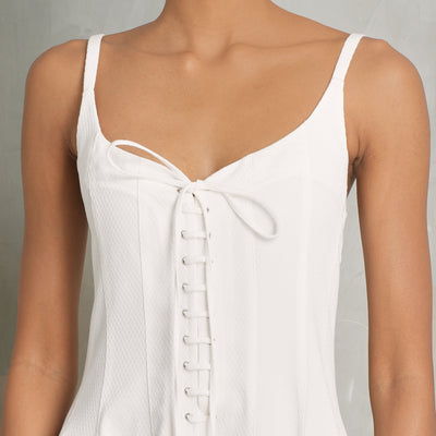 CHLOÉ white sweetheart neck cotton sleeveless corseted lace up midi dress
