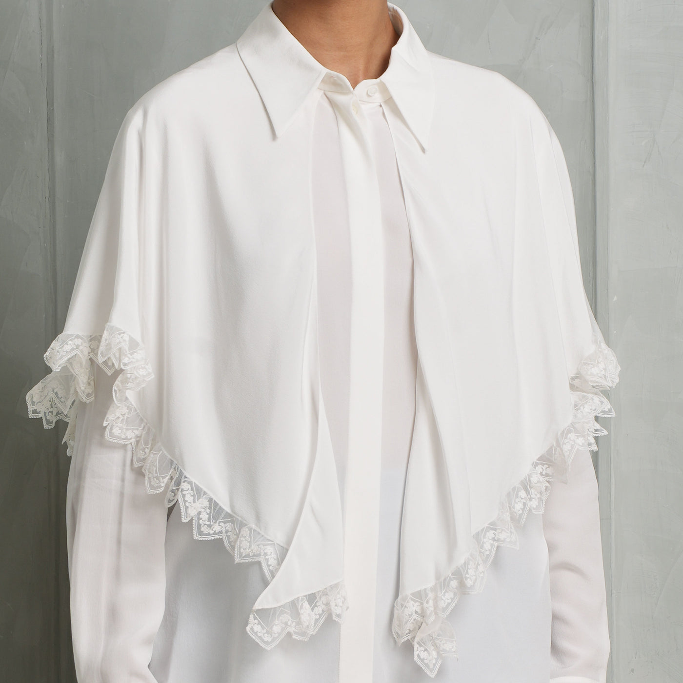 Chloé Cape Overlay Silk Blouse Lace Border 