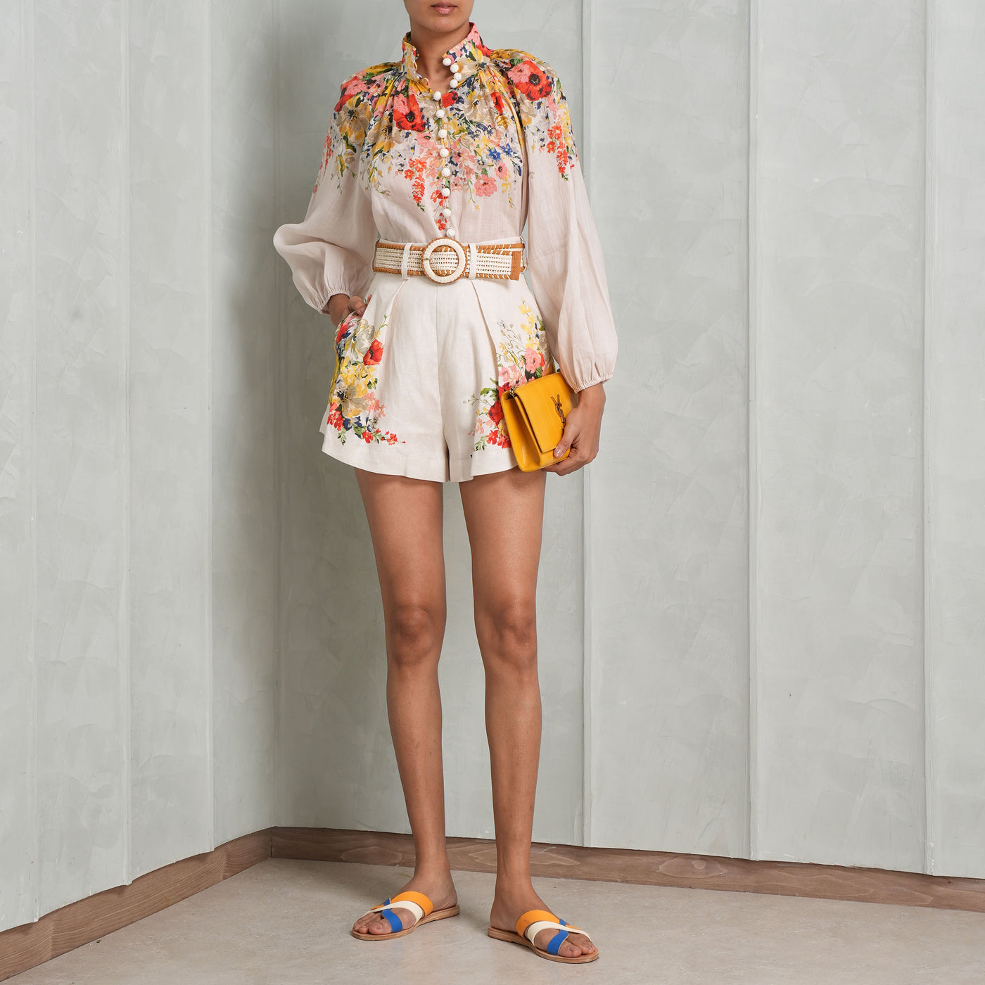 ZIMMERMANN white cotton belted Alight tuck shorts with matching alight billow blouse