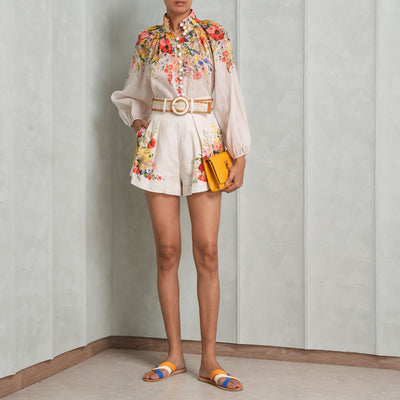 ZIMMERMANN white cotton belted Alight tuck shorts with matching alight billow blouse