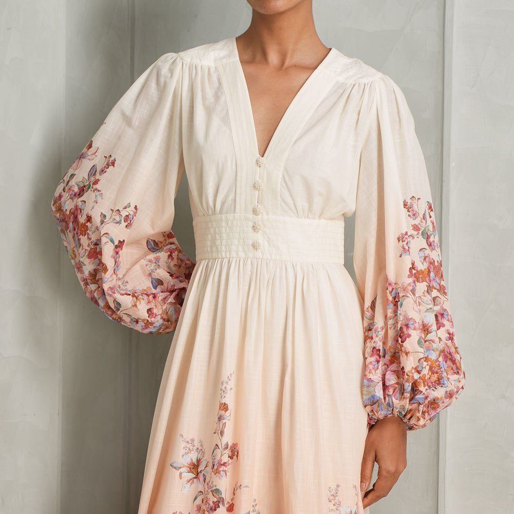 sachin and babi light blue dress Zimmermann Linen Maxi Dress with Floral Embroidery Size 3 UK