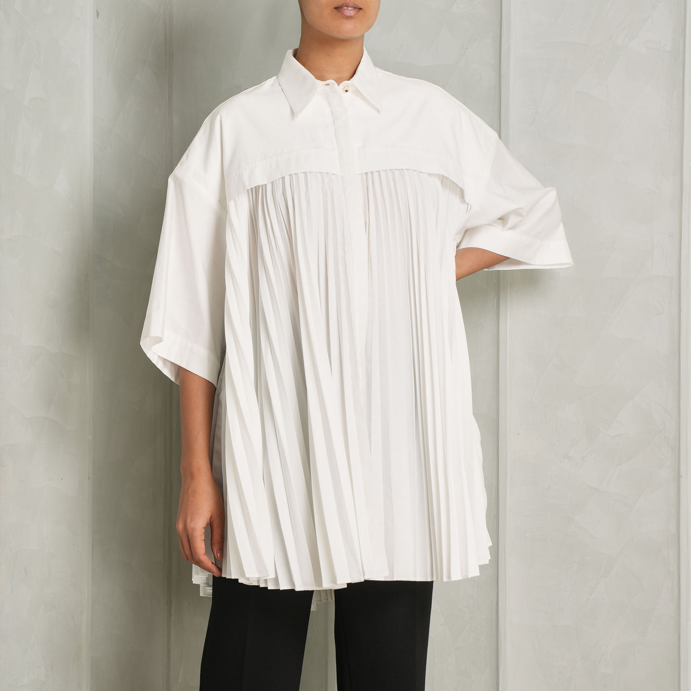 ACLER Halton Pleated shirt ivory cotton white fabric buttoned