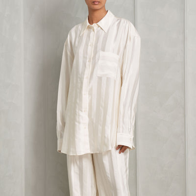 LOULOU STUDIO White Grant Relaxed Shirt with matte block stripes