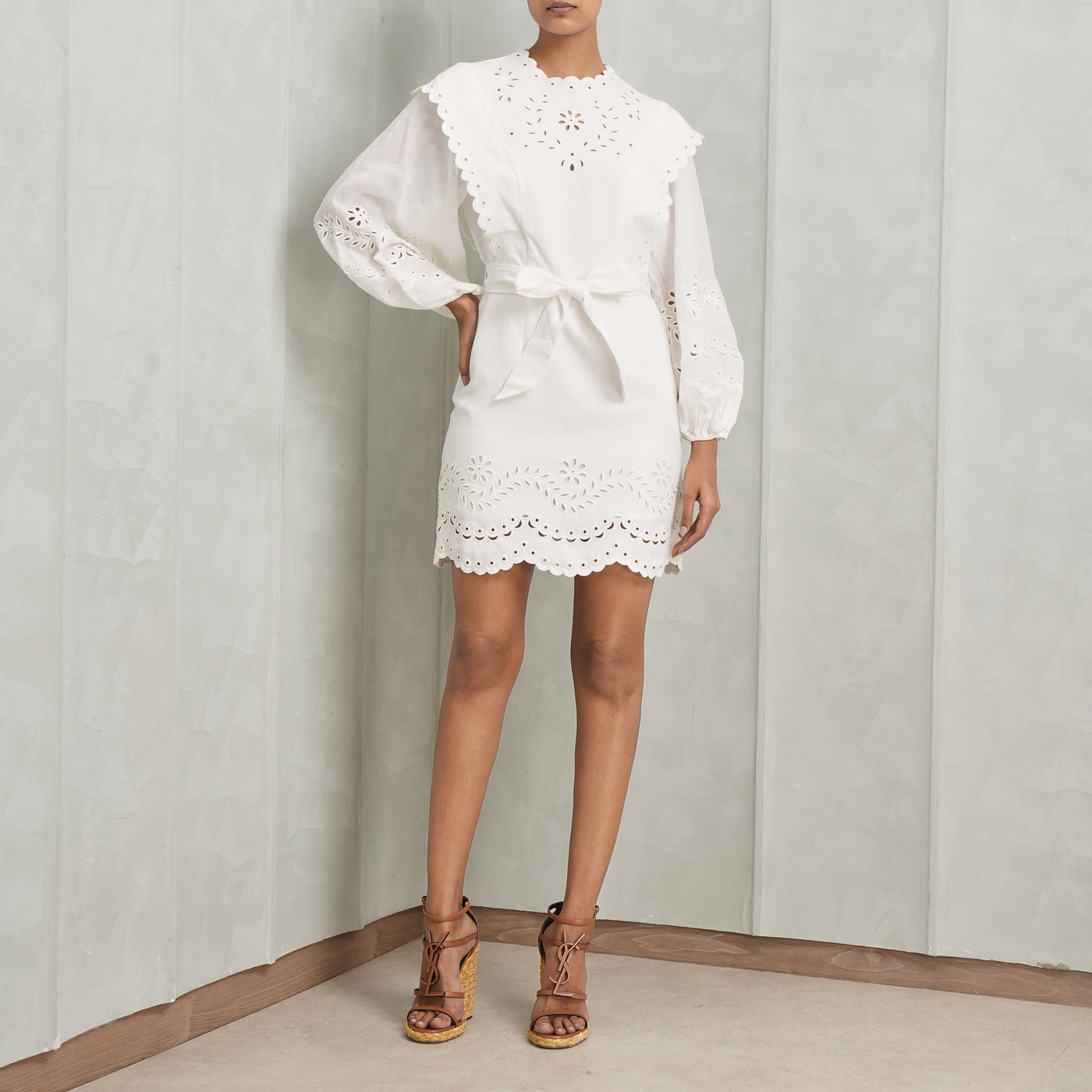 ZIMMERMANN white cotton junie embroidered mini dress