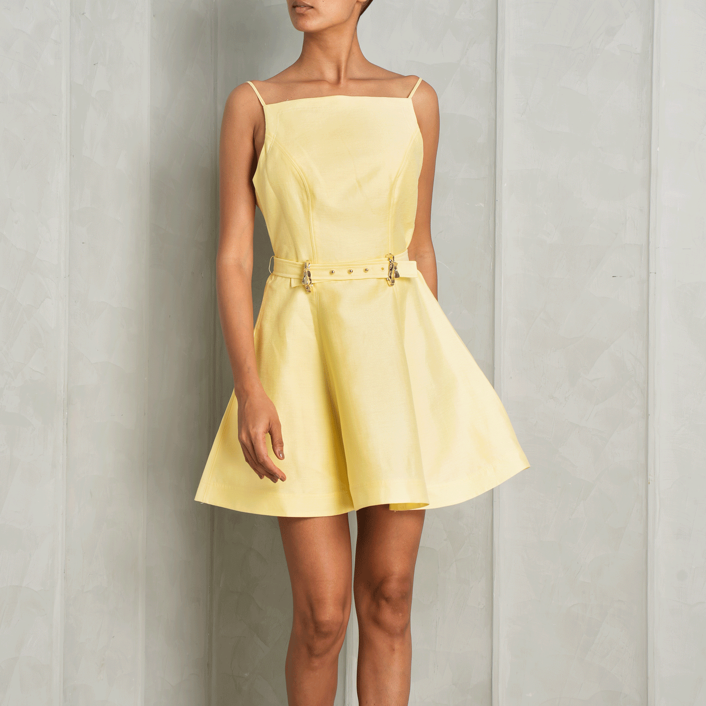belted yellow dress