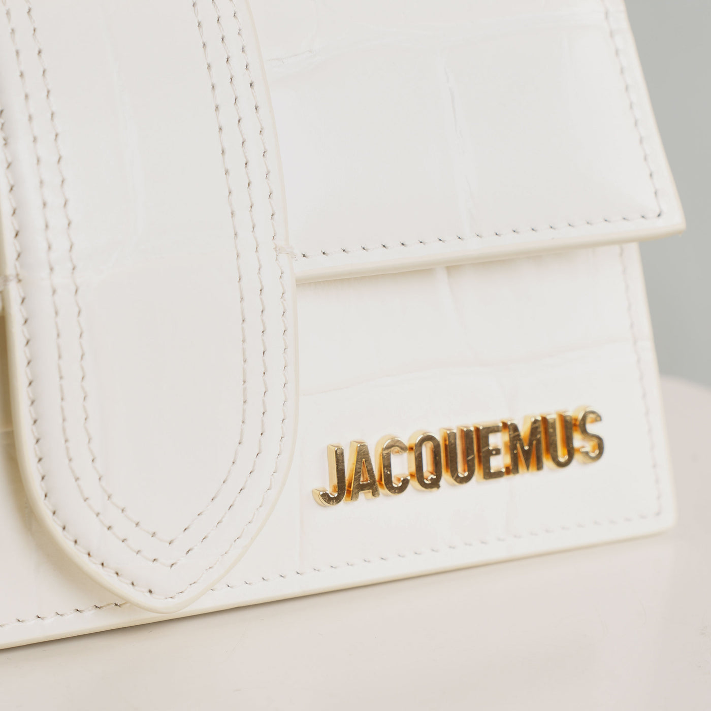 JACQUEMUS white crocodile Le Bambinou Top Handle Bag