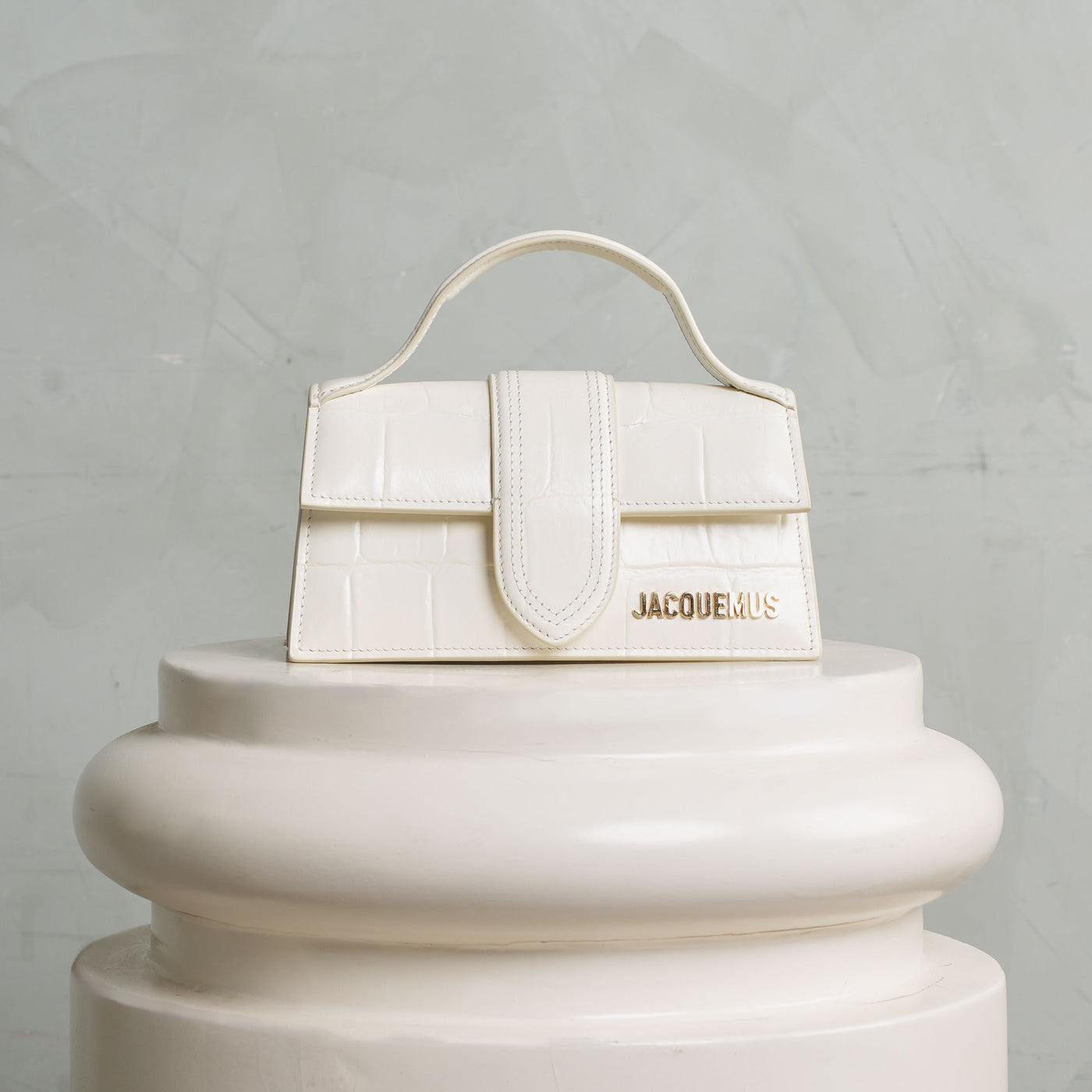 JACQUEMUS white crocodile Le Bambinou Top Handle Bag