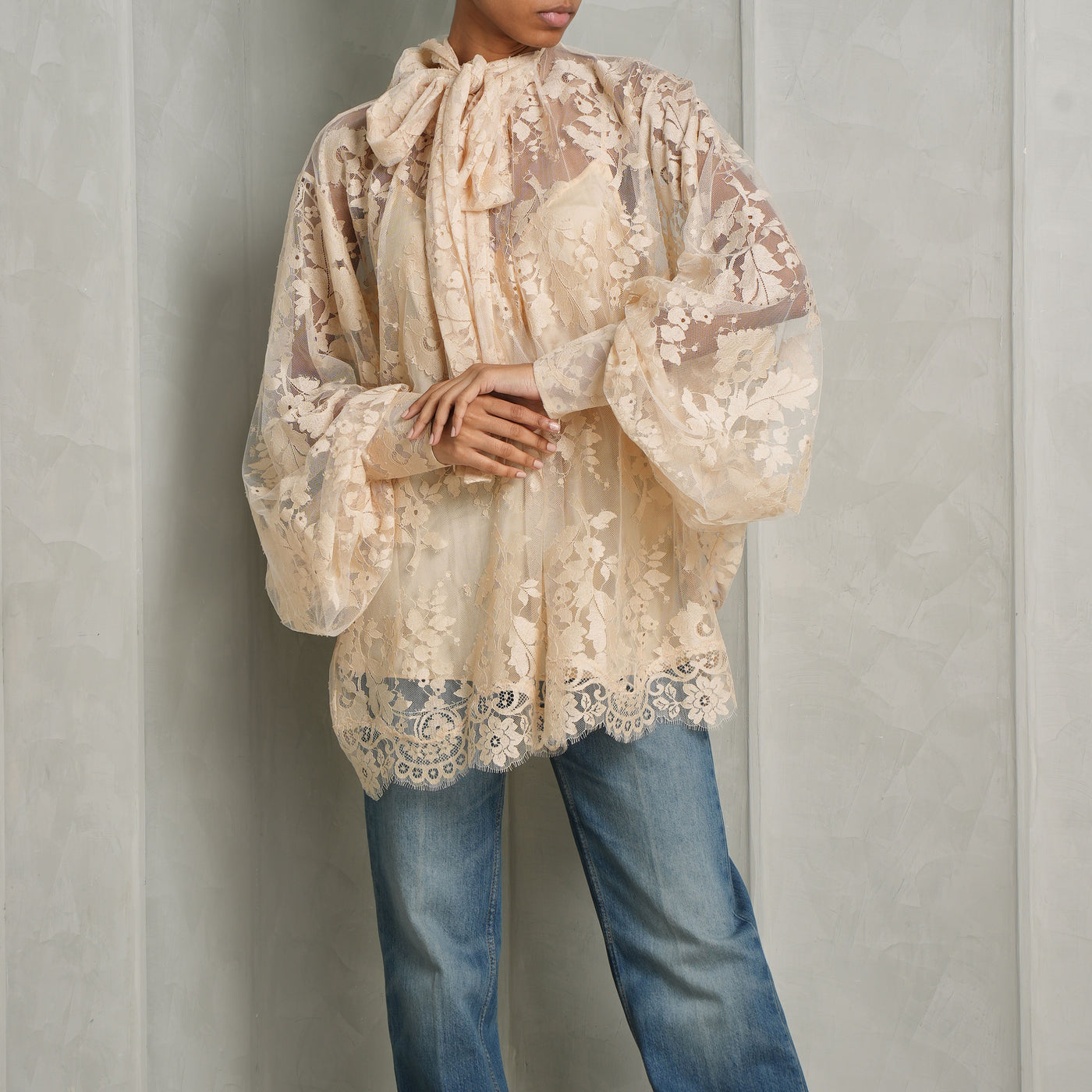 Zimmerman Beige Multi-Textural Lace Blouse