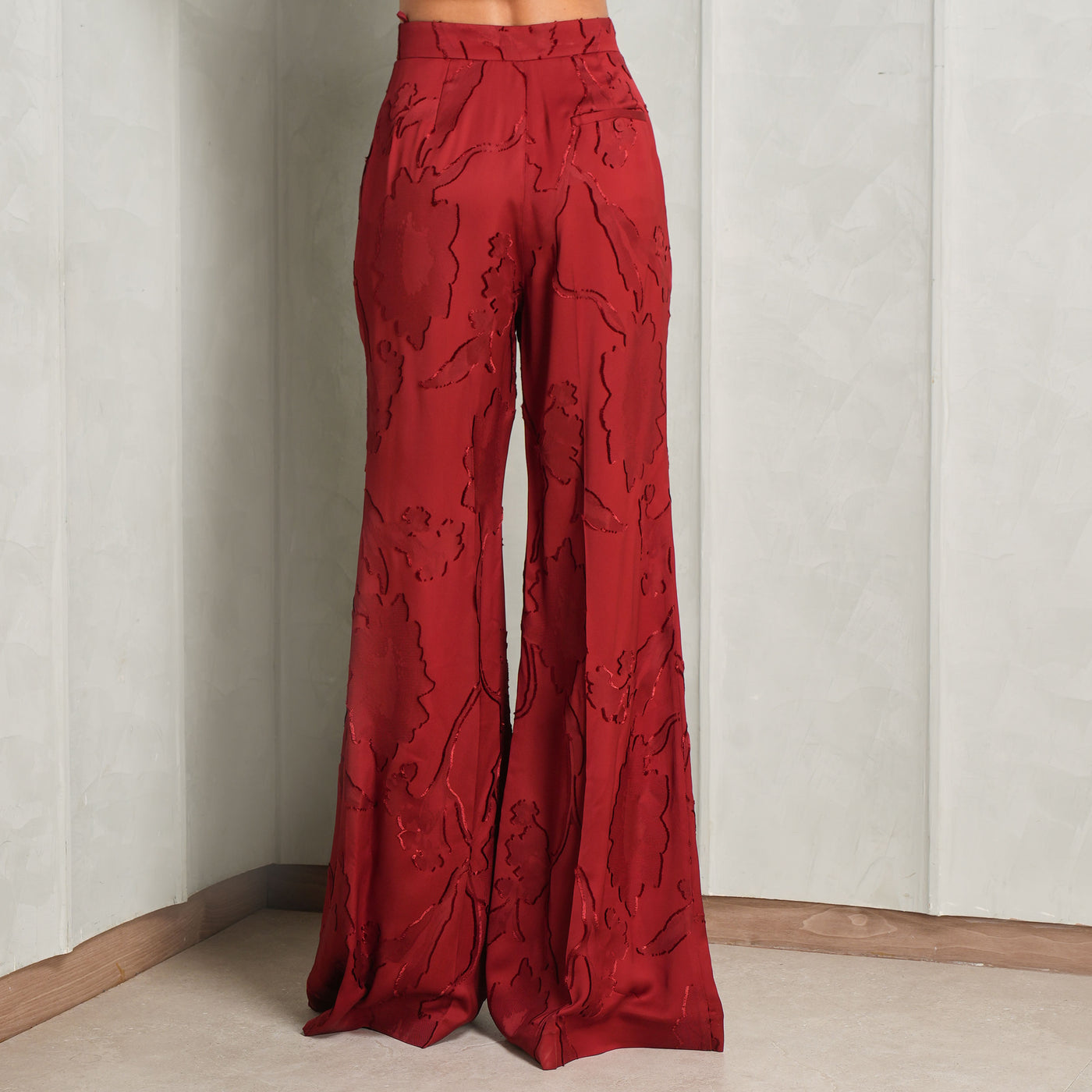 Jacquard red pants by Elie saab at Le Mill