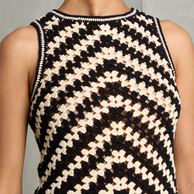 Zimmermann Halliday Crochet Tank black white round neck