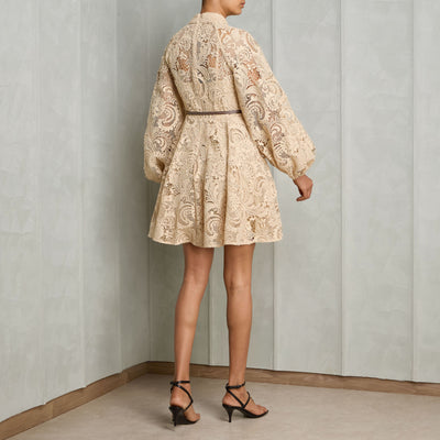 Zimmermann Waverly Lace Mini dress beige netted long sleeves