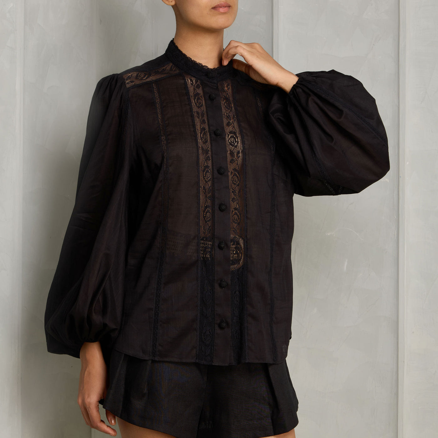 Zimmermann Halliday Lace Trim dress black shirt