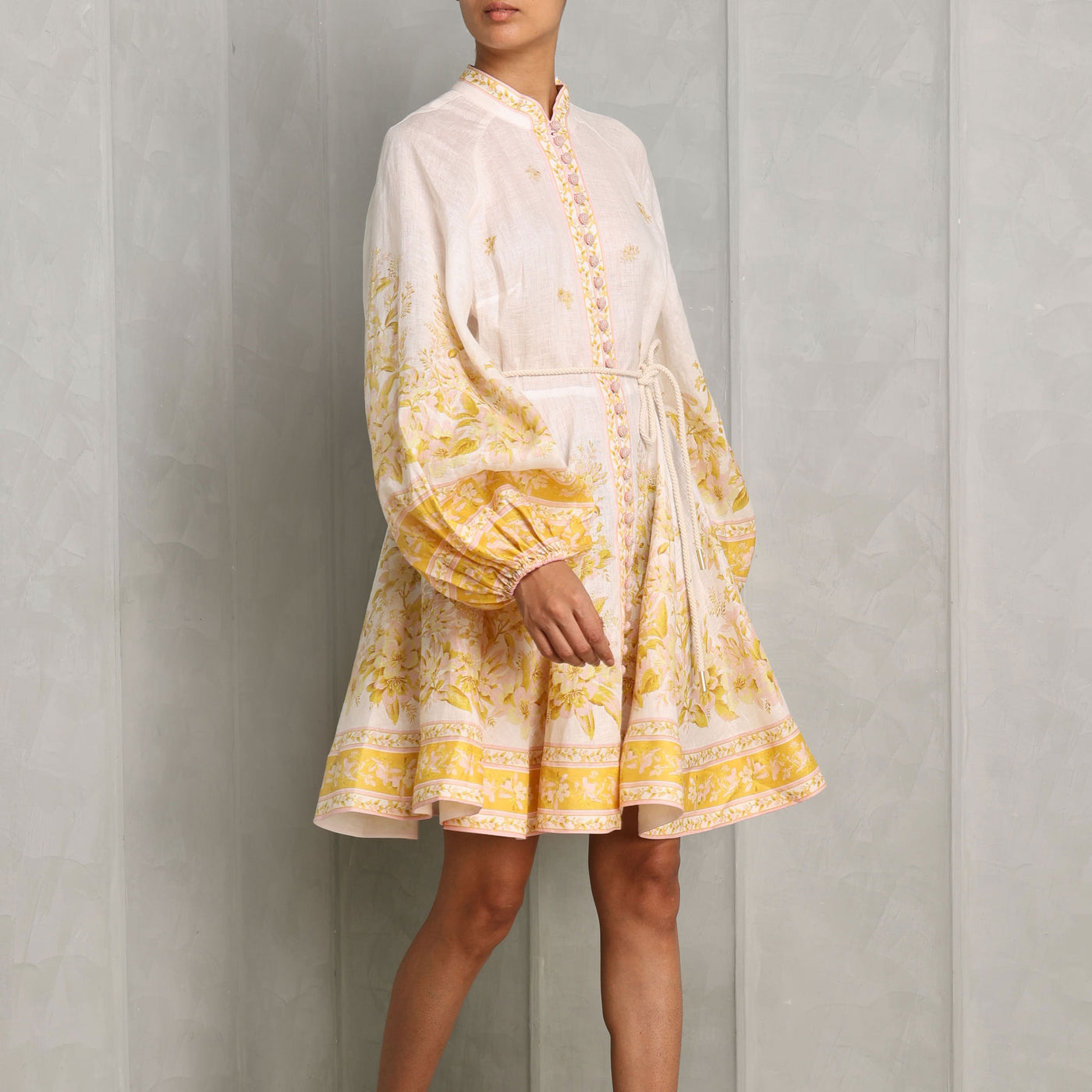 Zimmermann Golden Buttoned Mini Dress short dress full sleeves