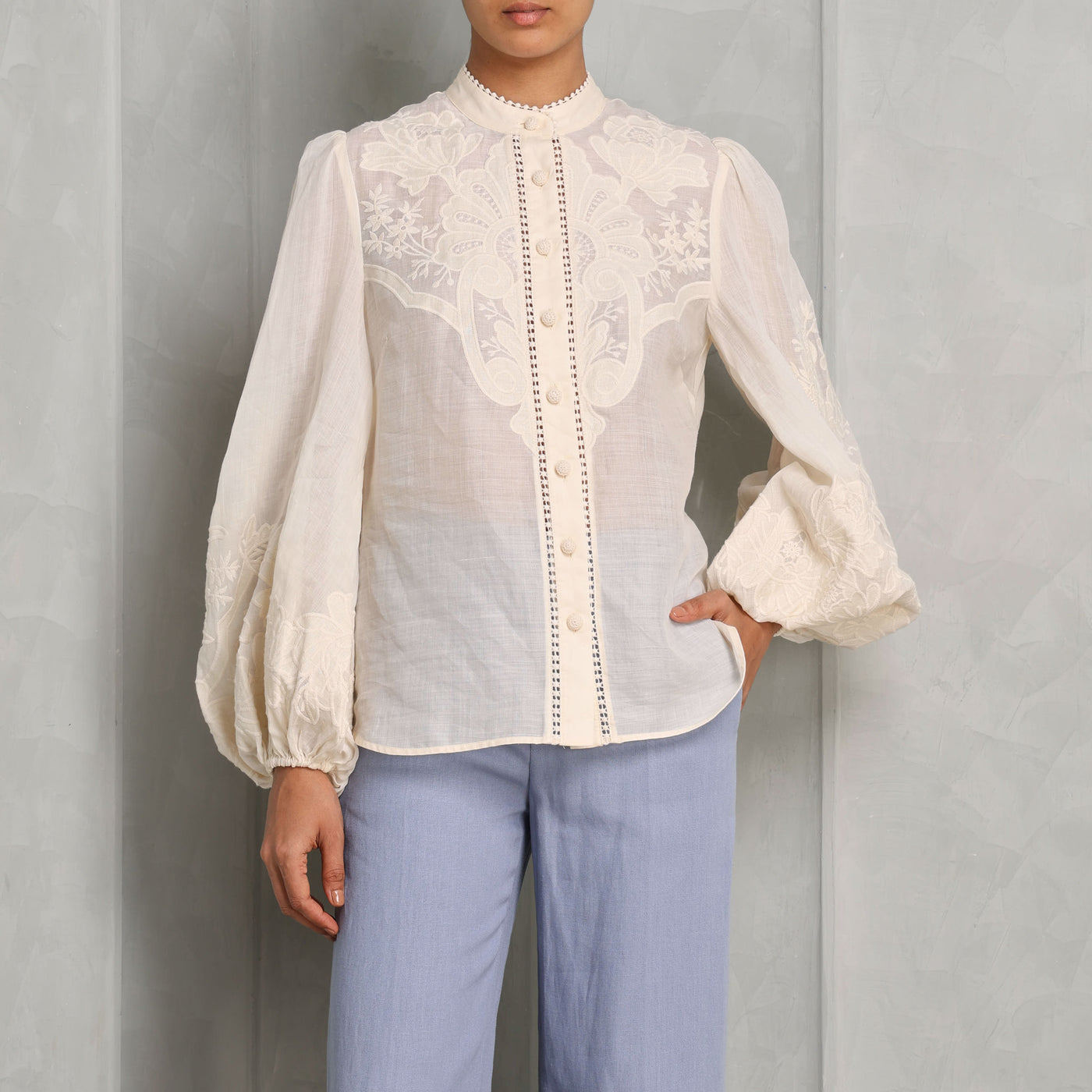 Zimmermann Ottie Embroidered Blouse full sleeves white 