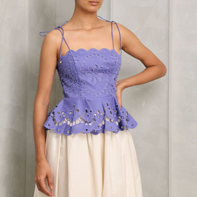 Pop Embroidered Scallop linen purple luxury