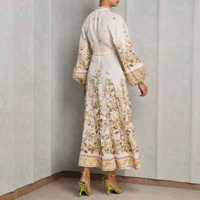 Zimmermann Golden Buttoned Midi Dress white full sleeves 