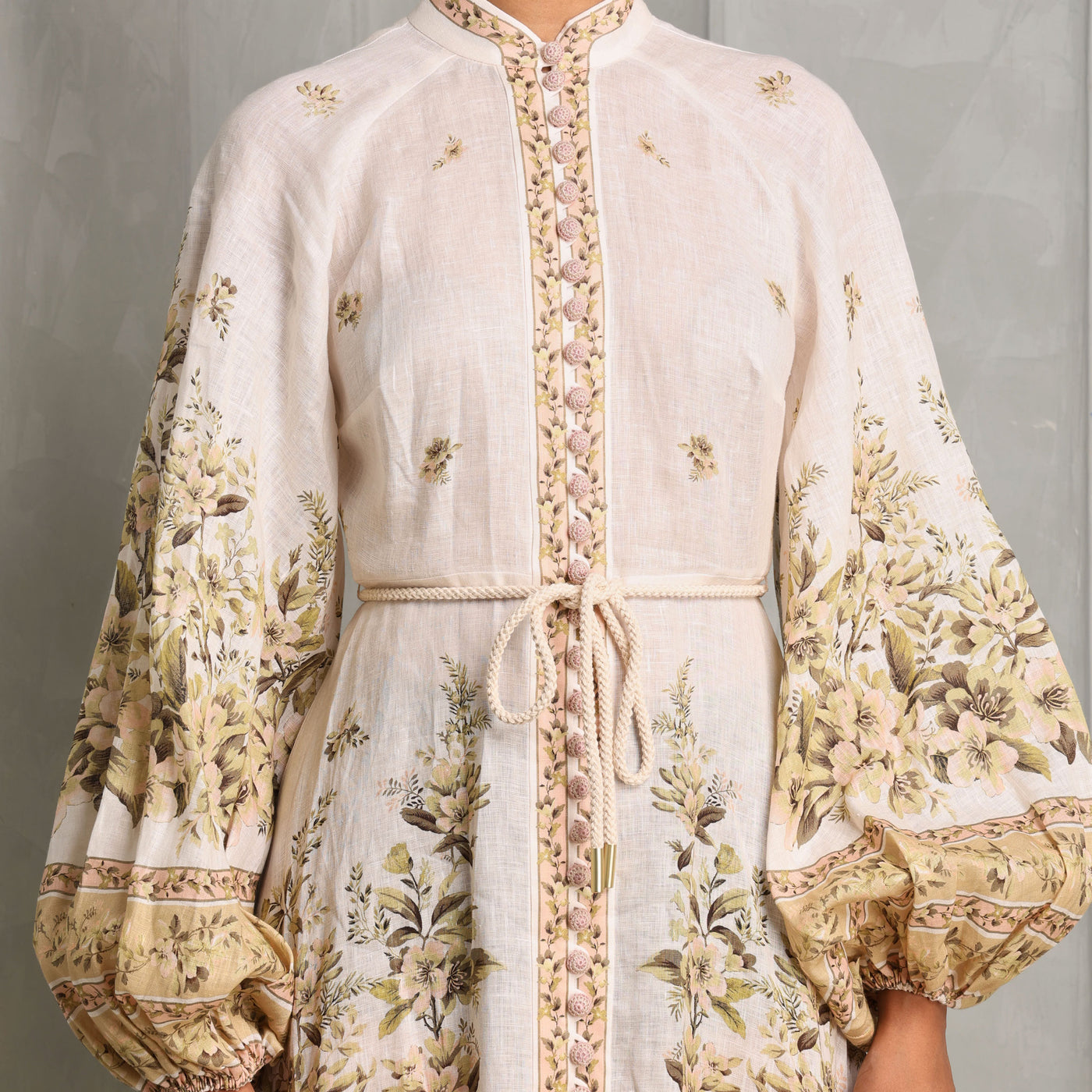 Zimmermann Golden Buttoned Midi Dress white full sleeves 