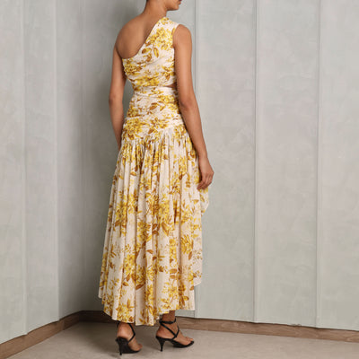 Zimmermann Golden Asymmetric Dress cotton yellow white dress long 